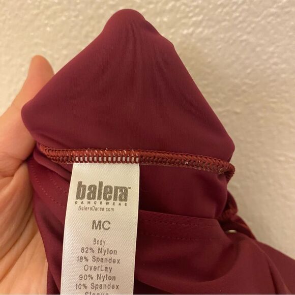 WEISSMAN Balera Dance Costume LEOTARD WITH LACE LONG SLEEVES red MT10292 MC - Picture 5 of 9